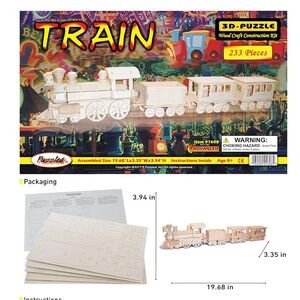 3D Wooden Train Puzzle Kit - Natural